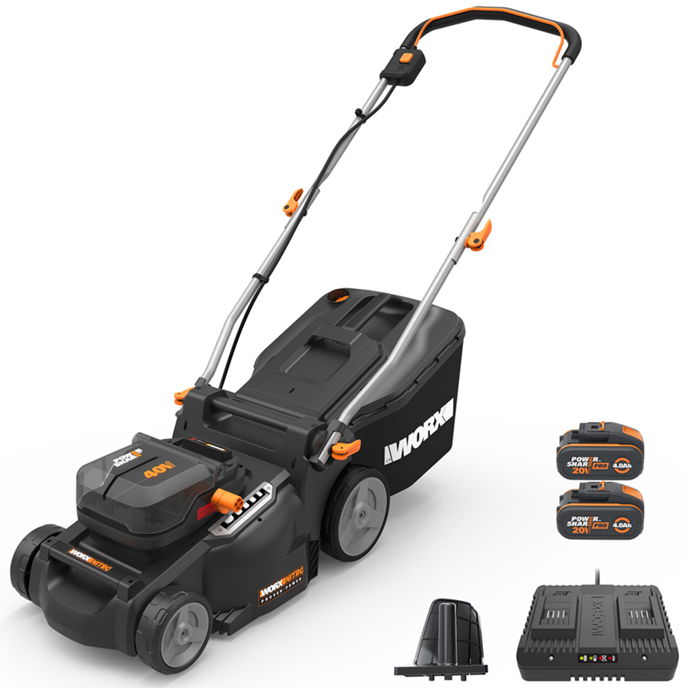 Worx WG737E 2-in-1 40V Hand Propelled 37cm Cordless Brushless Lawn Mower with 4.0Ah Battery Image 3