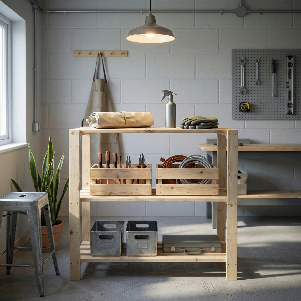 Core Products 3 Shelf Pre-Sanded Finish Solid Work Top Pine Slatted Heavy Duty Storage Unit Image 6