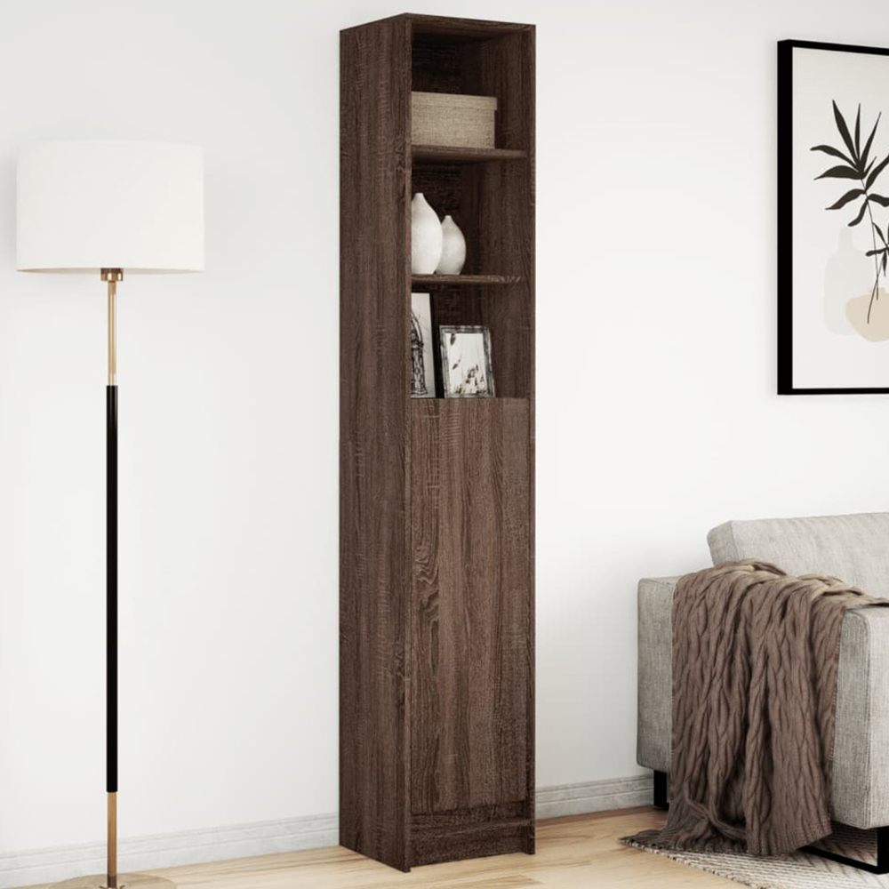 vidaXL Single Door 3 Shelf Brown Oak Sideboard with LED Lights Image 1