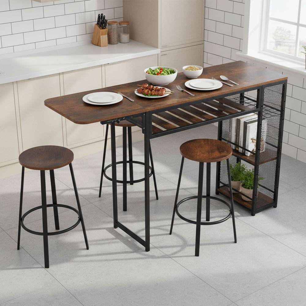 Living and Home 2 Seater Bar Table Set Vintage Brown and Black Image 7