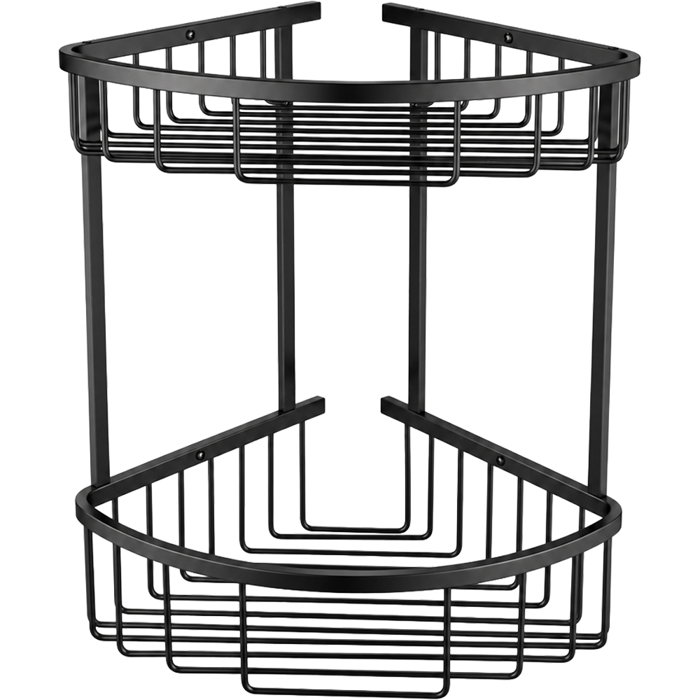 Go Bathrooms Black Double Wall Mounted Corner Shower Basket Image 1