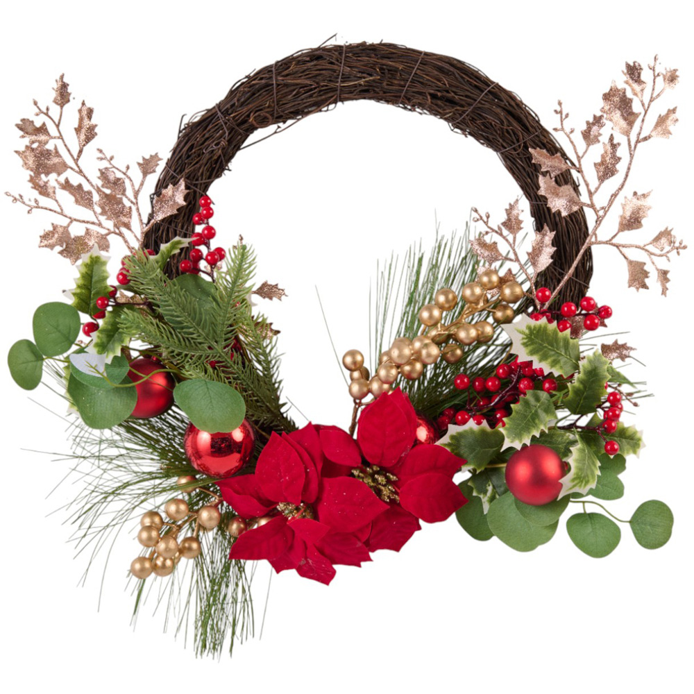 Red Poinsettia Crescent Christmas Wreath Image 1