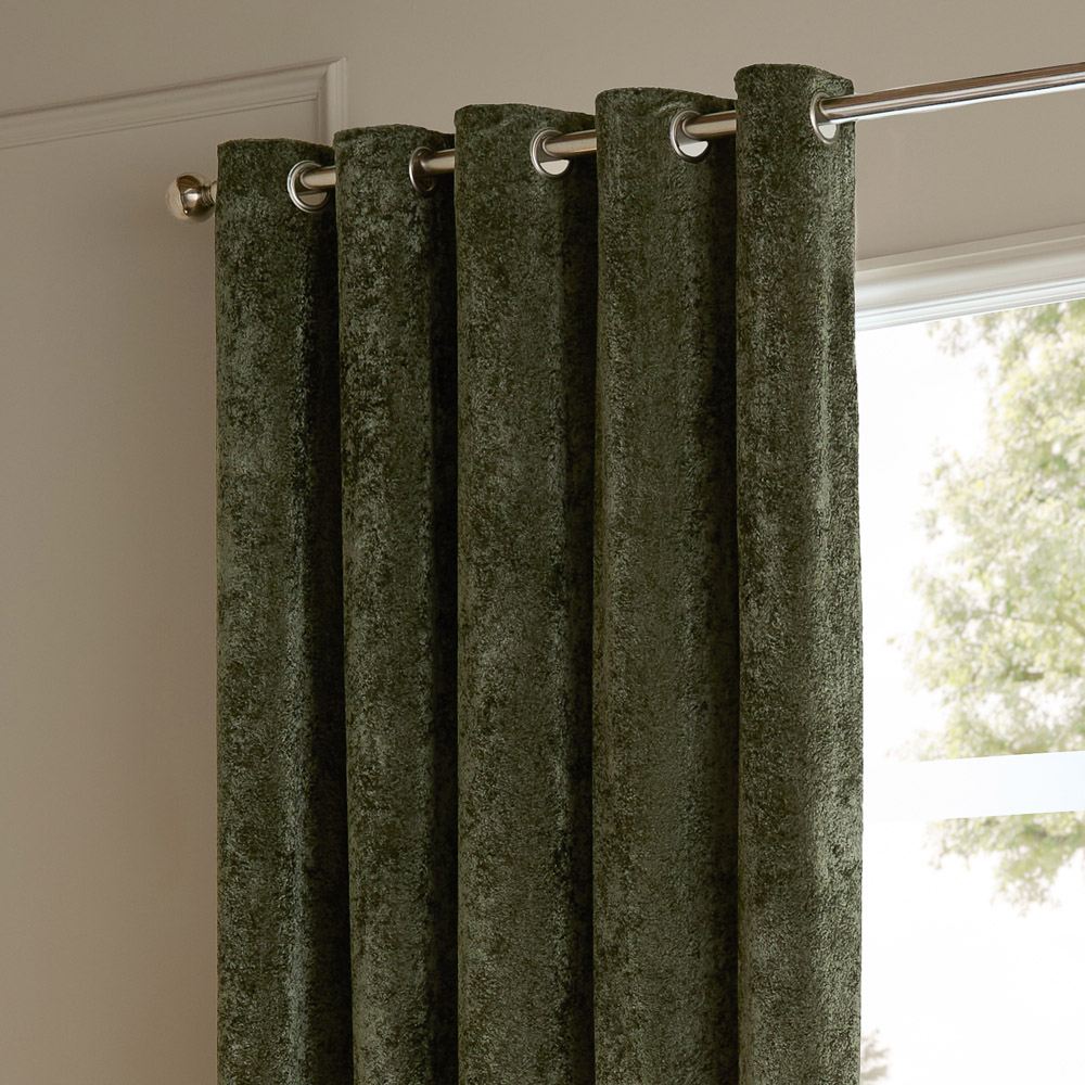 Paoletti Lustre Malachite Green Velvet Fully Lined Eyelet Curtains 168 x 229cm Image 3