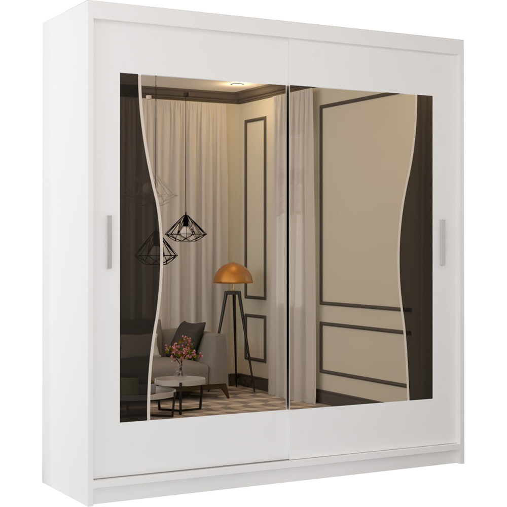 M N Furniture Banton 2 Door White Curved Mirrored Sliding Wardrobe 180cm Image 2