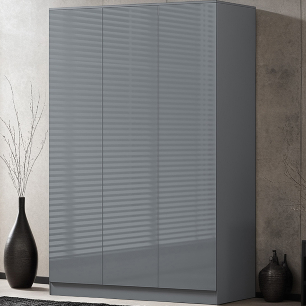 FWStyle Stora 3 Door Grey Gloss Wardrobe Image 1