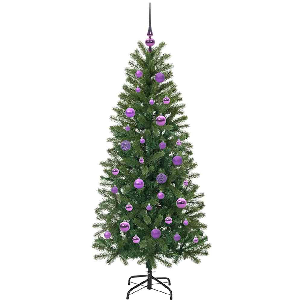 vidaXL Pre-Lit Lilac Baubles Green Artificial Christmas Tree 5ft Image 4