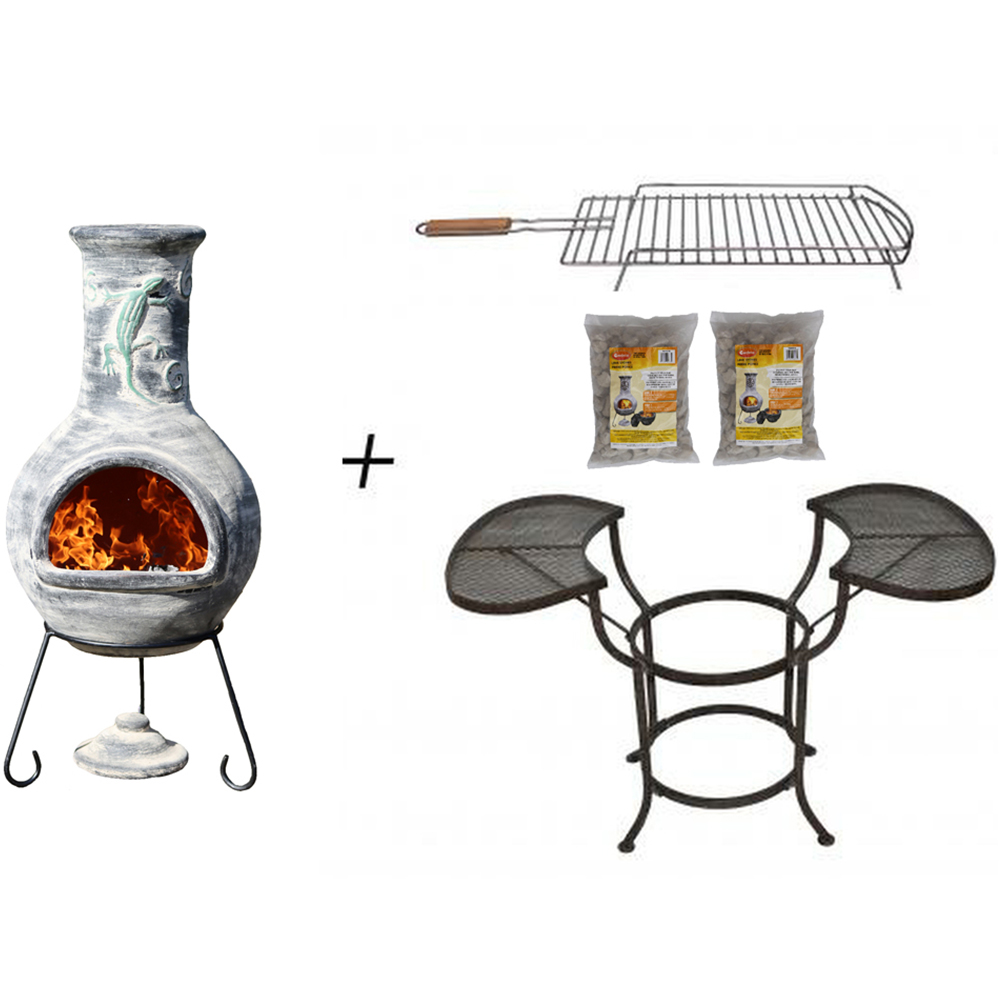 Gardeco BBO-C8IGUA.73 Grill Lava Stones and Cradle Clay Chiminea BBQ Bundle Image 3
