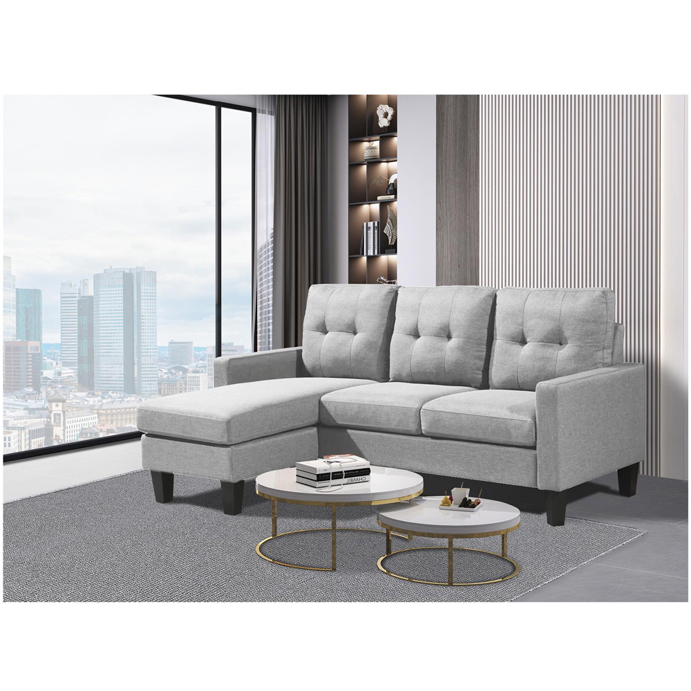 Portland 3 Seater Light Grey Fabric L Shape Reversible Corner Sofa with Ottoman Image 3