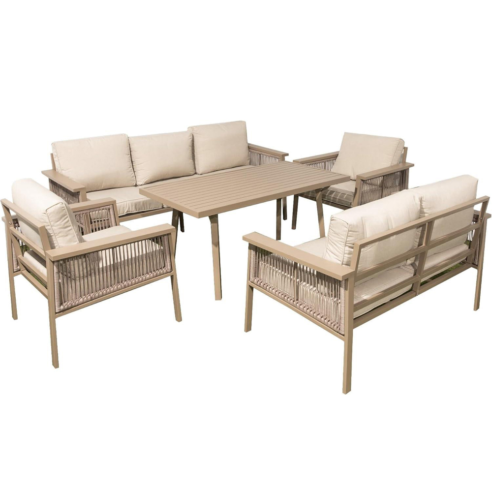 Shatchi 7 Seater Cream Outdoor Aluminium Sofa Set Image 2