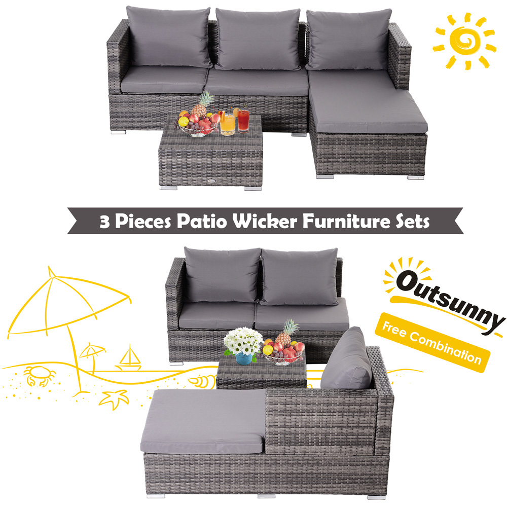 Outsunny 4 Seater Grey PE Rattan Outdoor Sofa Dining Set Image 4