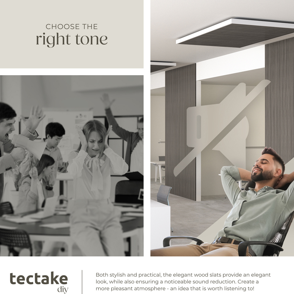 tectake Light Grey Oak Wood Effect Acoustic Wall Panel 2 Pack Image 5