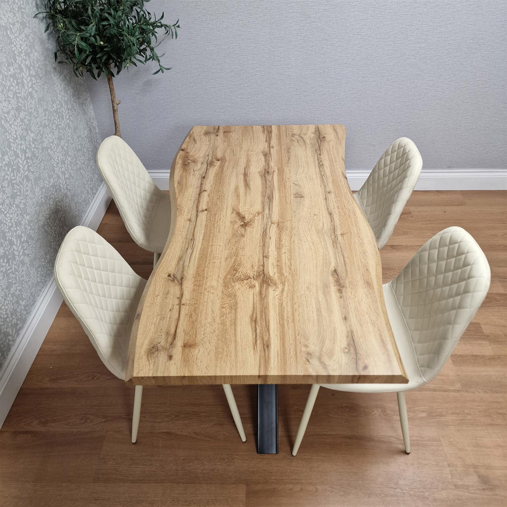 Kosy Koala 4 Seater Wooden Faux Leather Gem Pattern Dining Set Cream Image 3