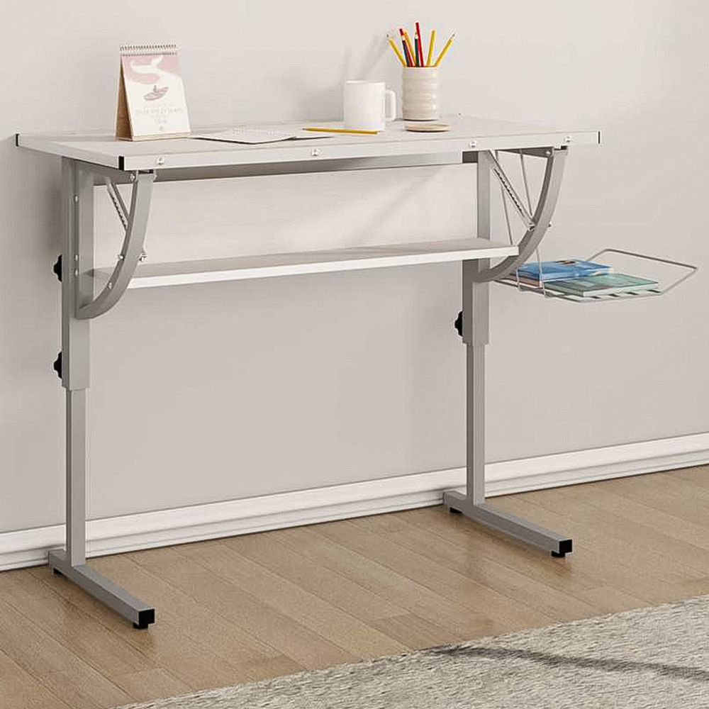 vidaXL Single Shelf Craft Desk with Magazine Rack White and Grey Image 1