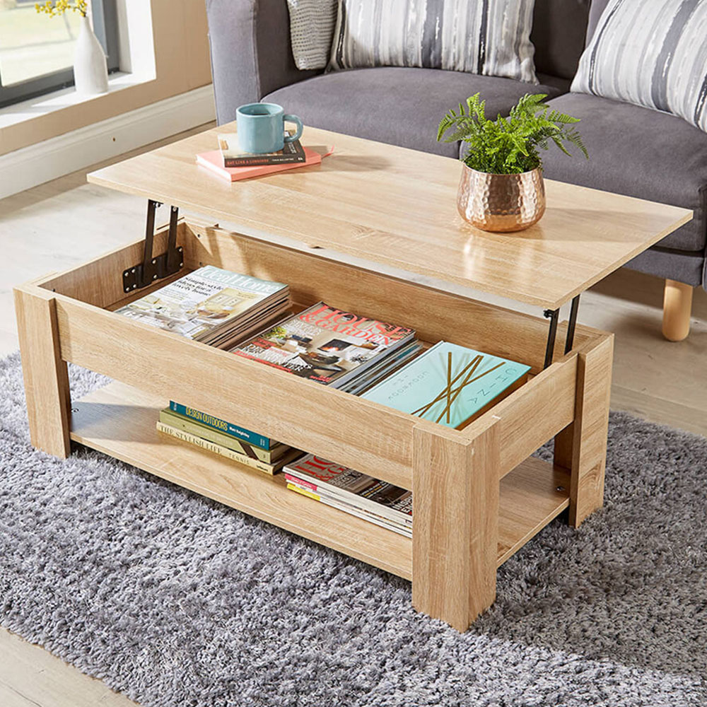 Home Source Orlando Single Shelf Natural Lift Up Storage Coffee Table Image 1
