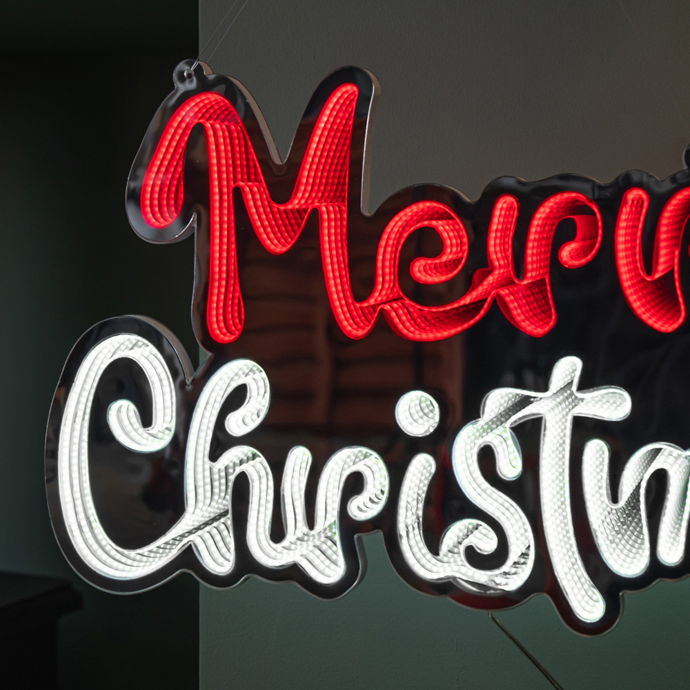 Samuel Alexander Red and White LED Light-Up Hanging Merry Christmas Infinity Mirror Decoration 40cm Image 6