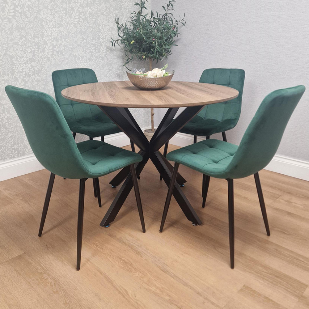Kosy Koala 4 Seater Wood Effect Velvet Round Dining Set Green Image 1