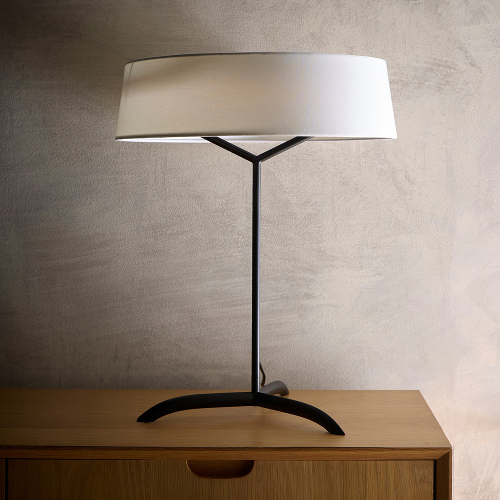 Kliving Luna White Drum Shade Black LED Table Lamp Image 2