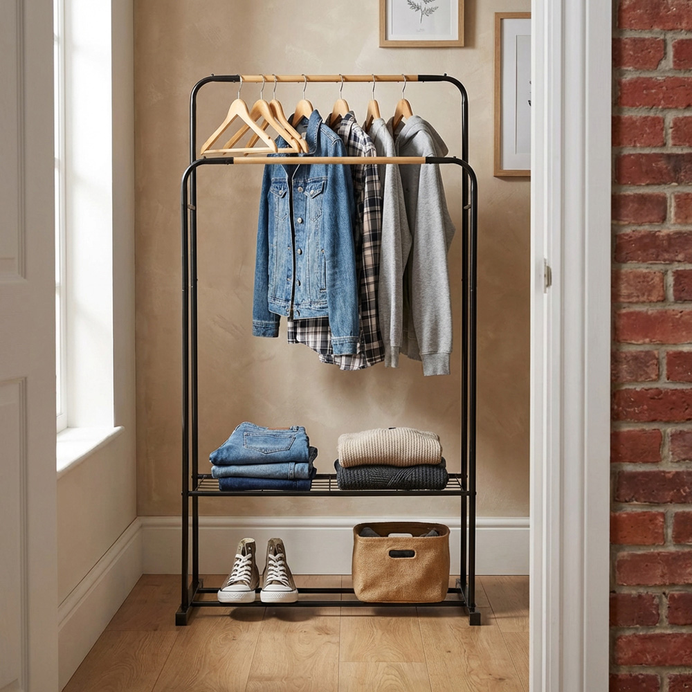 Bamboo Double Garment Rail - Black Image 5