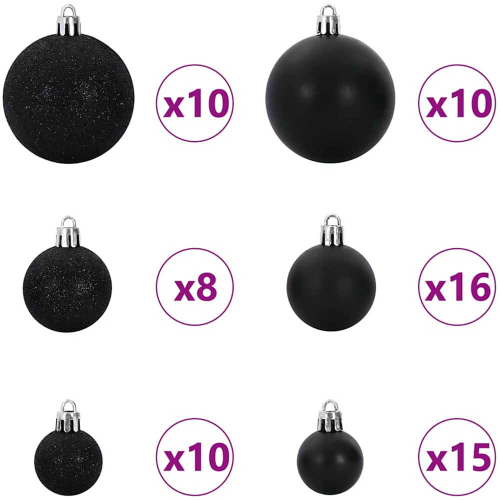 vidaXL Pre-Lit Black Baubles Green Artificial Snow Tipped Christmas Tree 8ft Image 9