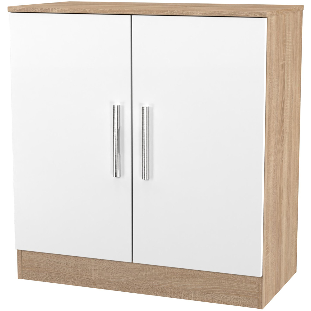 Crowndale Contrast 2 Door White Matt and Bardolino Oak Cabinet Ready Assembled Image 3