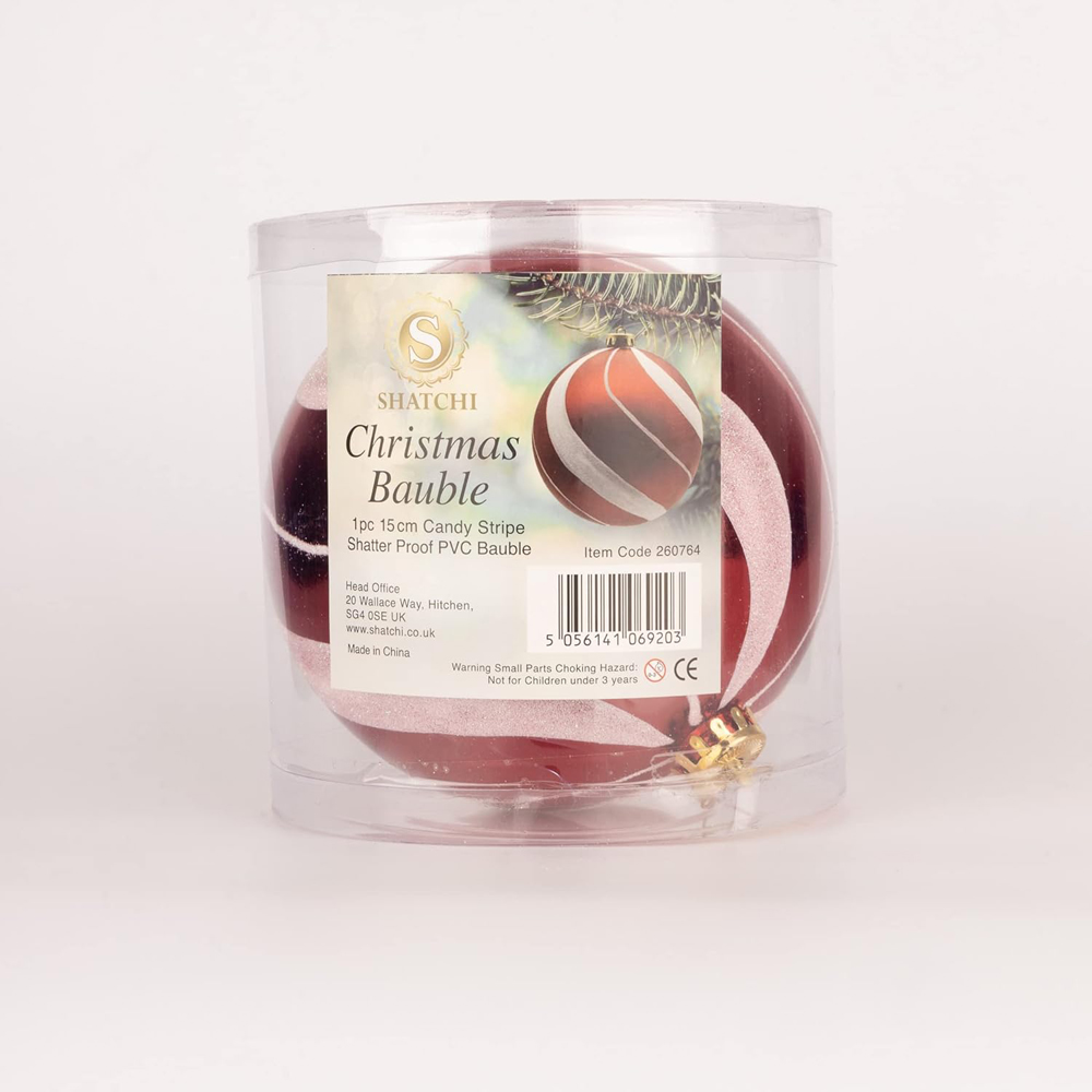 Shatchi 15cm Red and White Candy Stripe Shatterproof Christmas Bauble 3 Pack Image 5