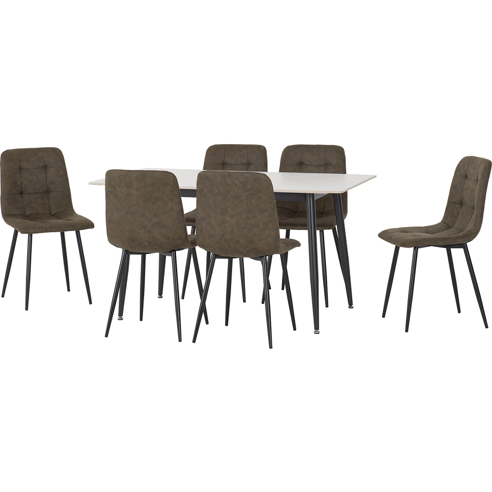 Seconique Fenton 6 Seater Dining Set White and Olive Green Suede Fabric Image 2