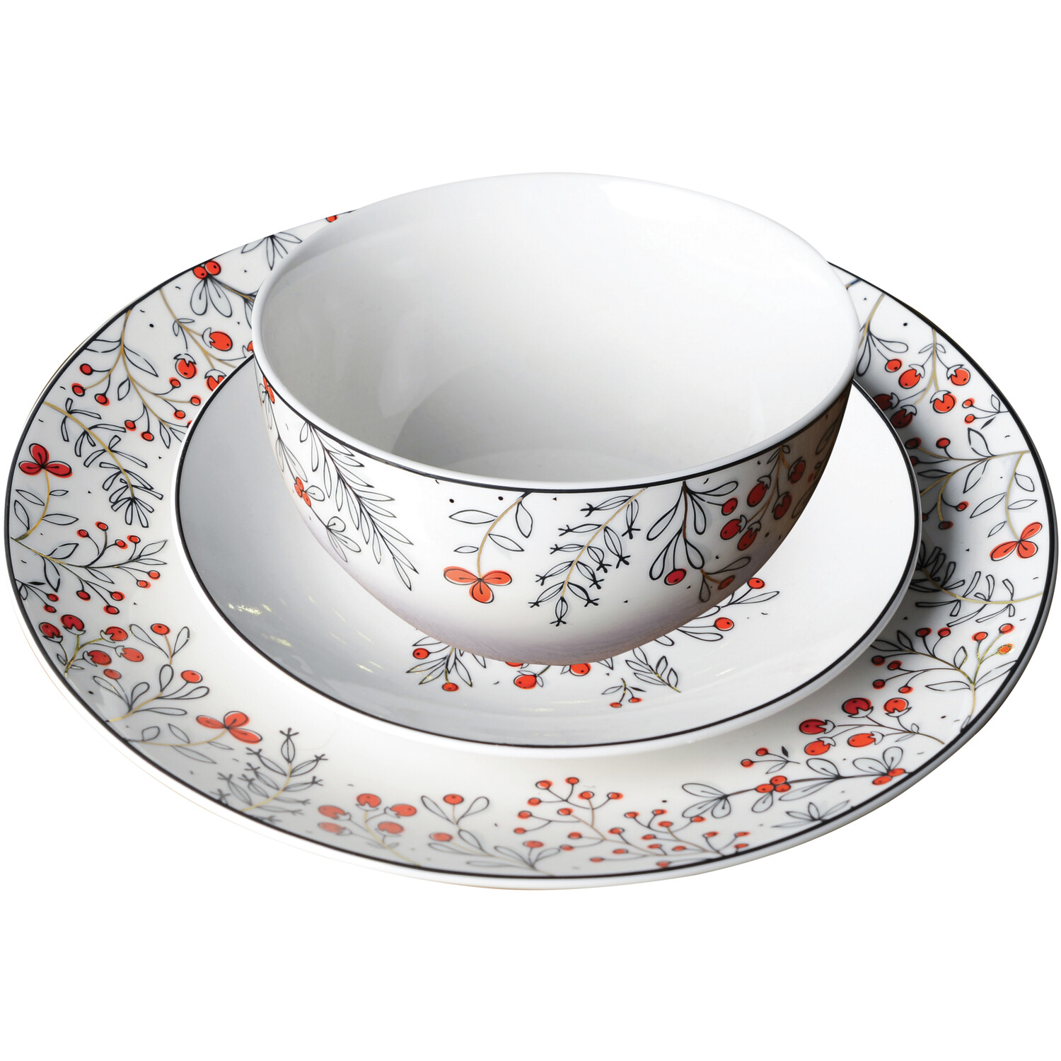 12-Piece Red Berry Christmas Dinner Set - White Image