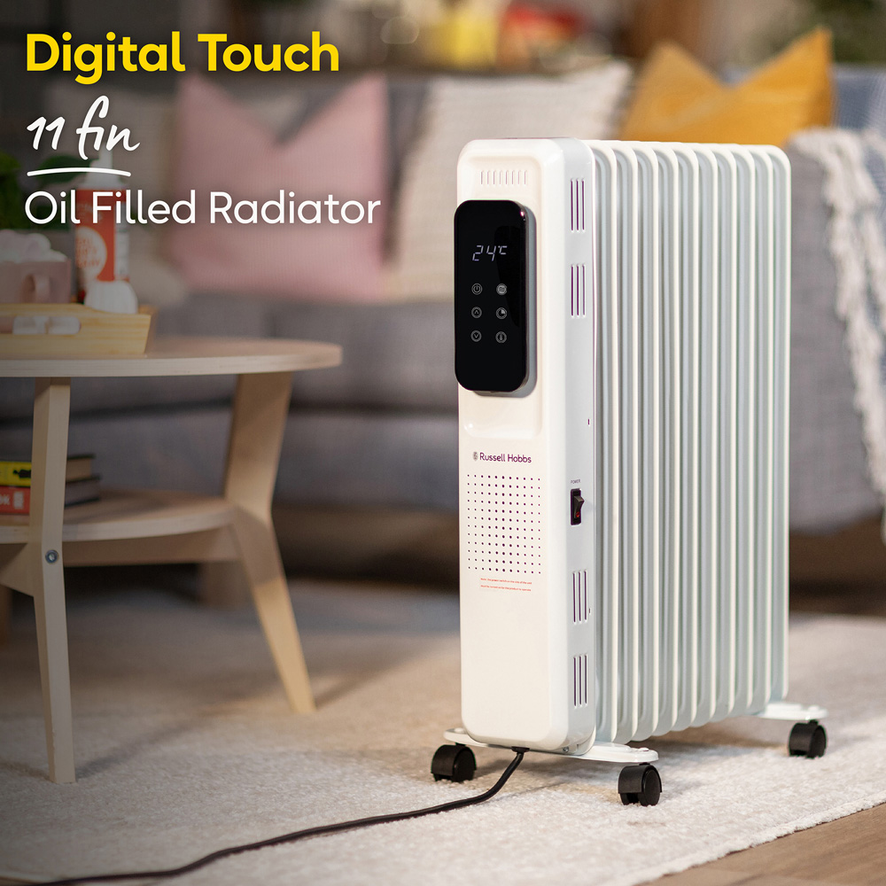 Russell Hobbs White 11-Fin Digital Touch Control Oil Filled Radiator 2500W Image 3
