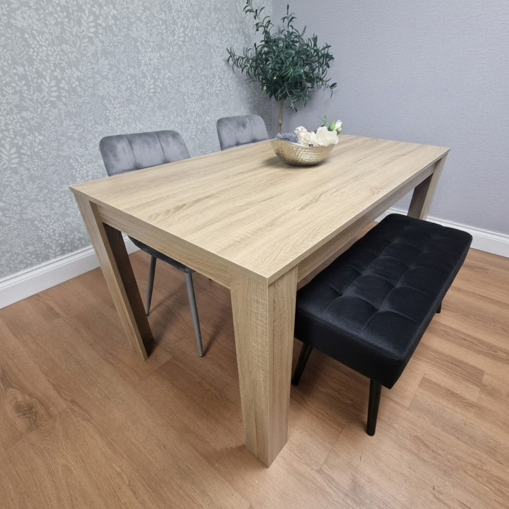 Portland 3 Seater Velvet Wooden Dining Set with Bench Oak Effect Grey and Black Image 6