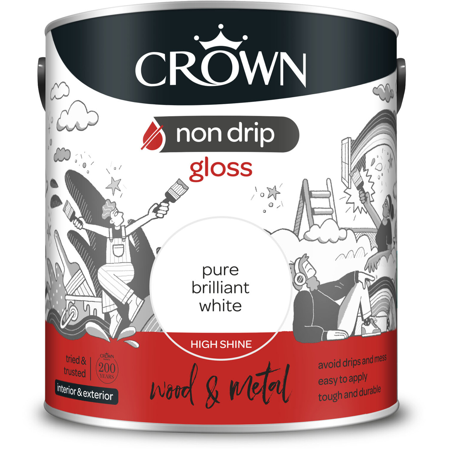 Crown Non Drip Gloss Wood and Metal Paint - Pure Brilliant White Image 3