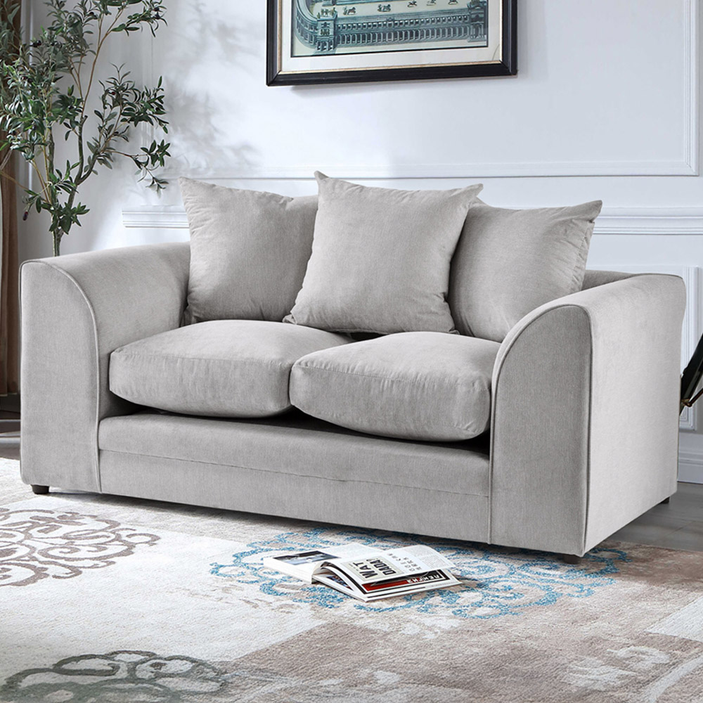 Portland Mirana Modern 2 Seater Grey Plush Velvet Sofa Image 1