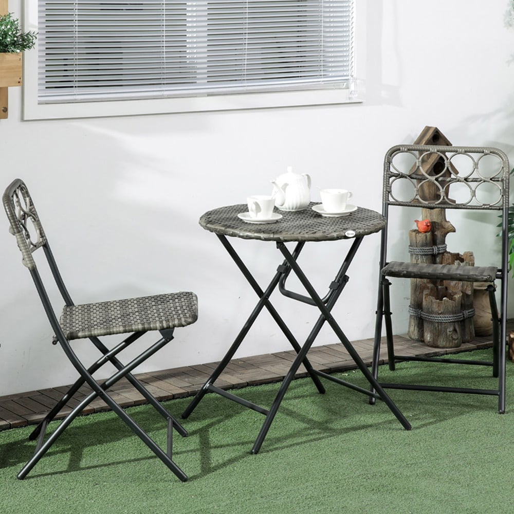 Outdoor Woven PE Rattan 2 Seater Bistro Set Grey Image 1