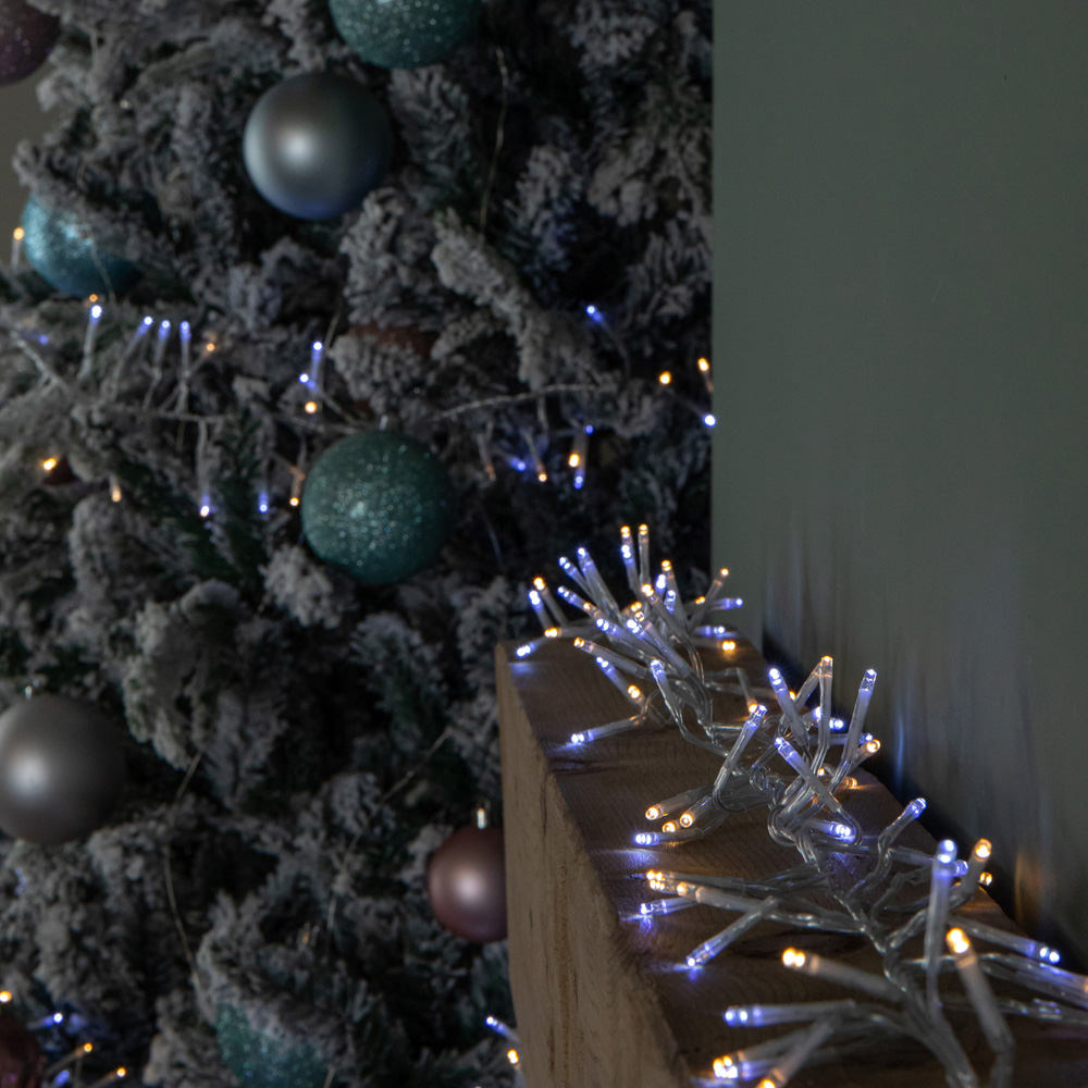 Samuel Alexander 720 White and Warm White LED Clear Cable Christmas Cluster Light 9.3m Image 1
