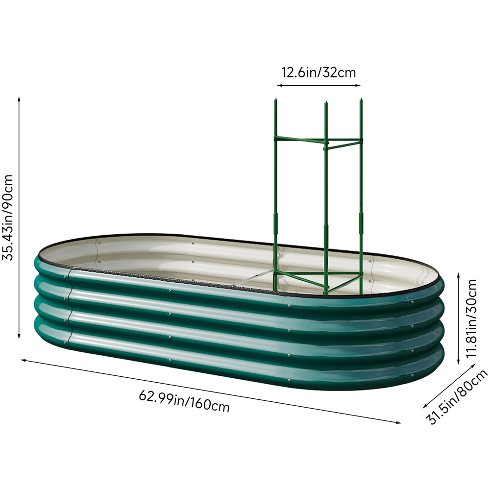 Living and Home Green Oval Galvanised Steel Raised Garden Bed with Flower Stand 160 x 80cm Image 8