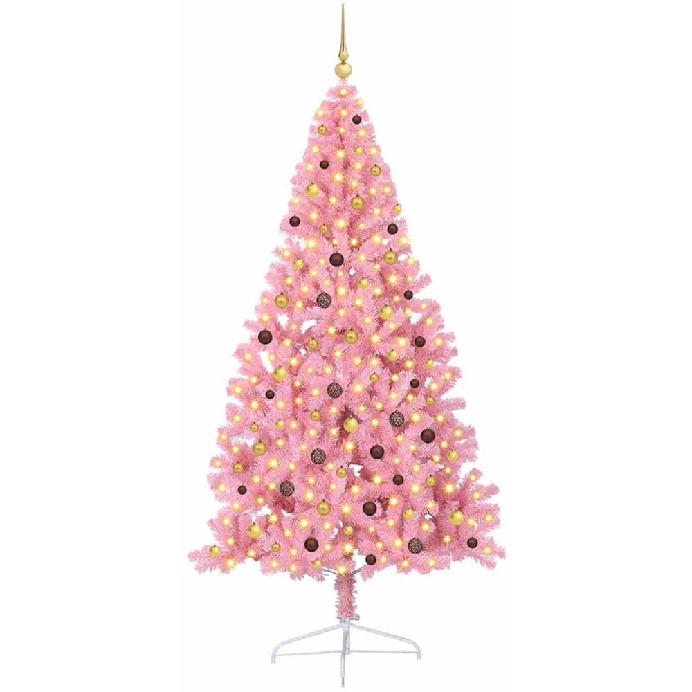 vidaXL Pre-Lit Gold and Bronze Baubles Pink Artificial Christmas Tree 8ft Image 1
