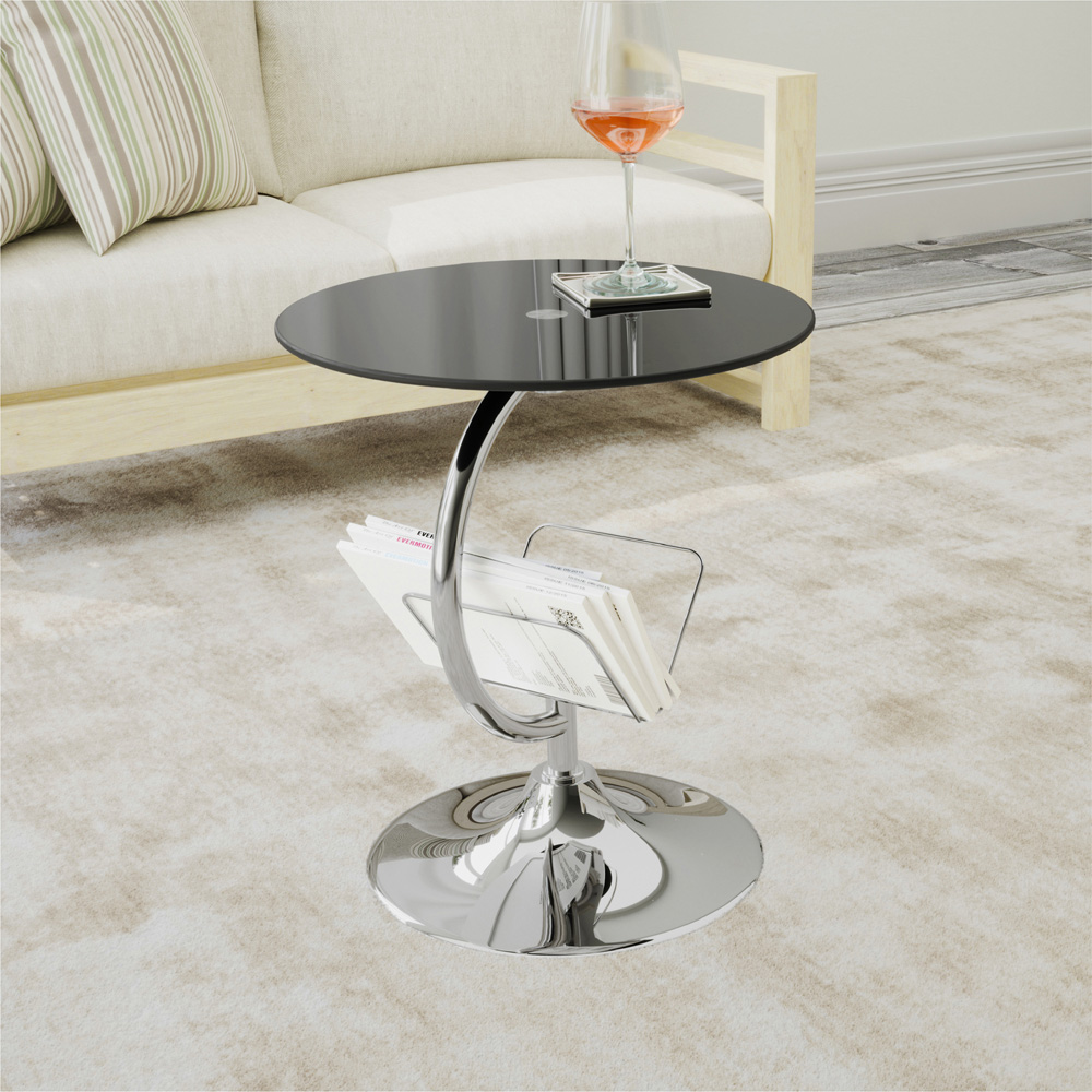 AVF Black Glass and Chrome Side Table with Magazine Rack Image 5