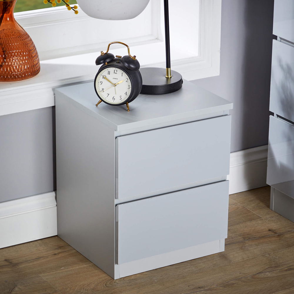 Home Source Lugano 2 Drawer Grey Bedside Table Image 5