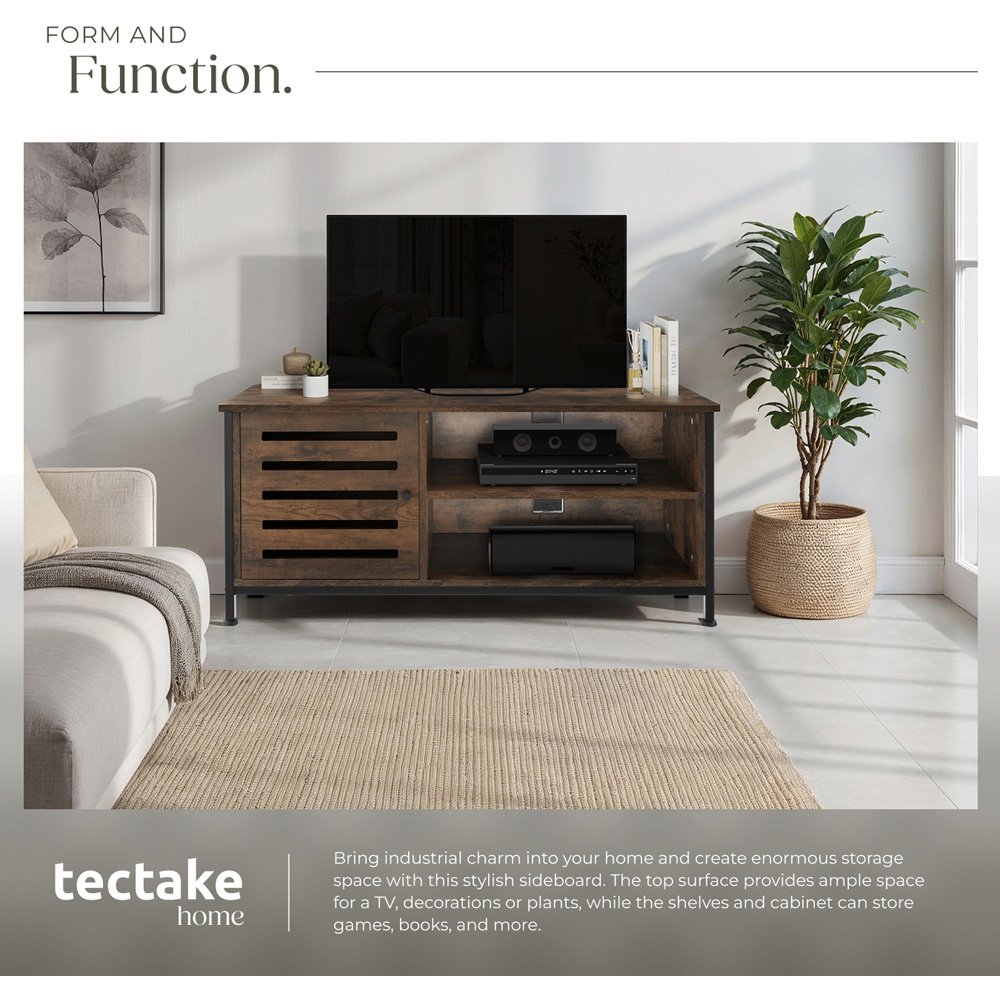 Tectake Galway Single Door 2 Shelf Rustic Dark Wood TV Stand Image 5