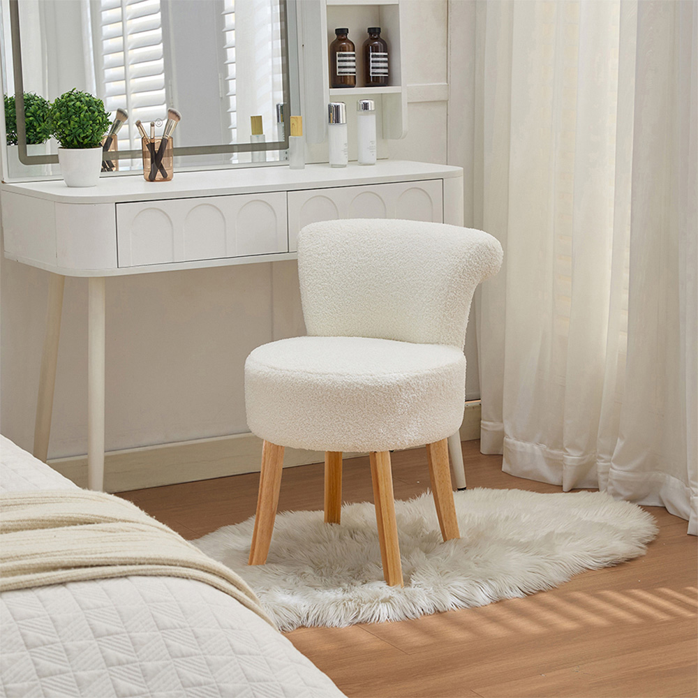 Living and Home White Teddy Fleece Curved Backrest Vanity Stool Image 8