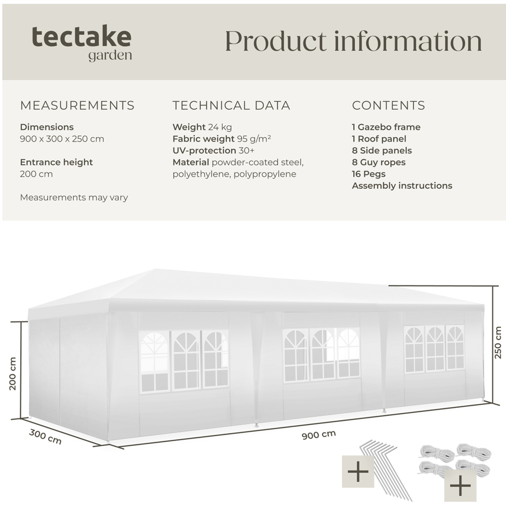 tectake Miramas 9 x 3m White 8 Side Panel Water-Resistant Gazebo Image 9