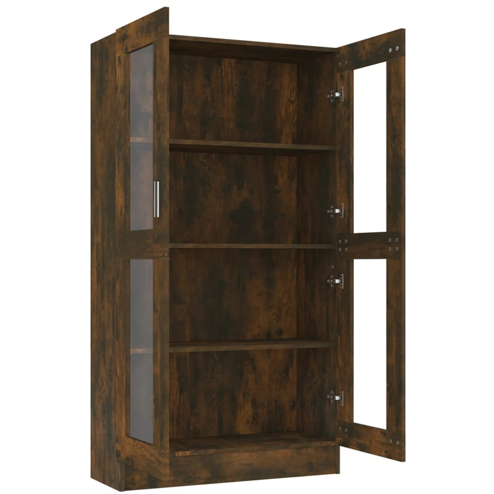 vidaXL 2 Door 4 Shelf Smoked Oak Vitrine Cabinet Image 4