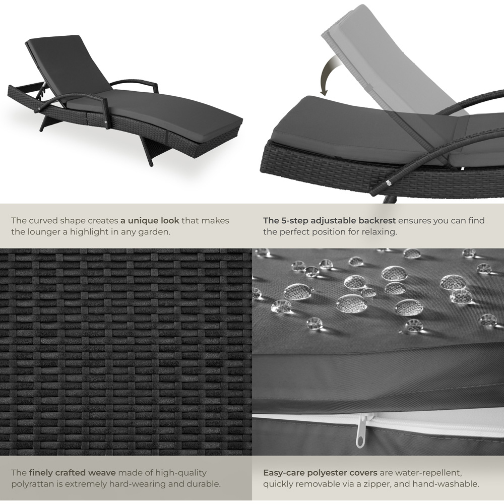 tectake Oceane Black 5 Level Adjustable Aluminium Frame Sun Lounger Image 5
