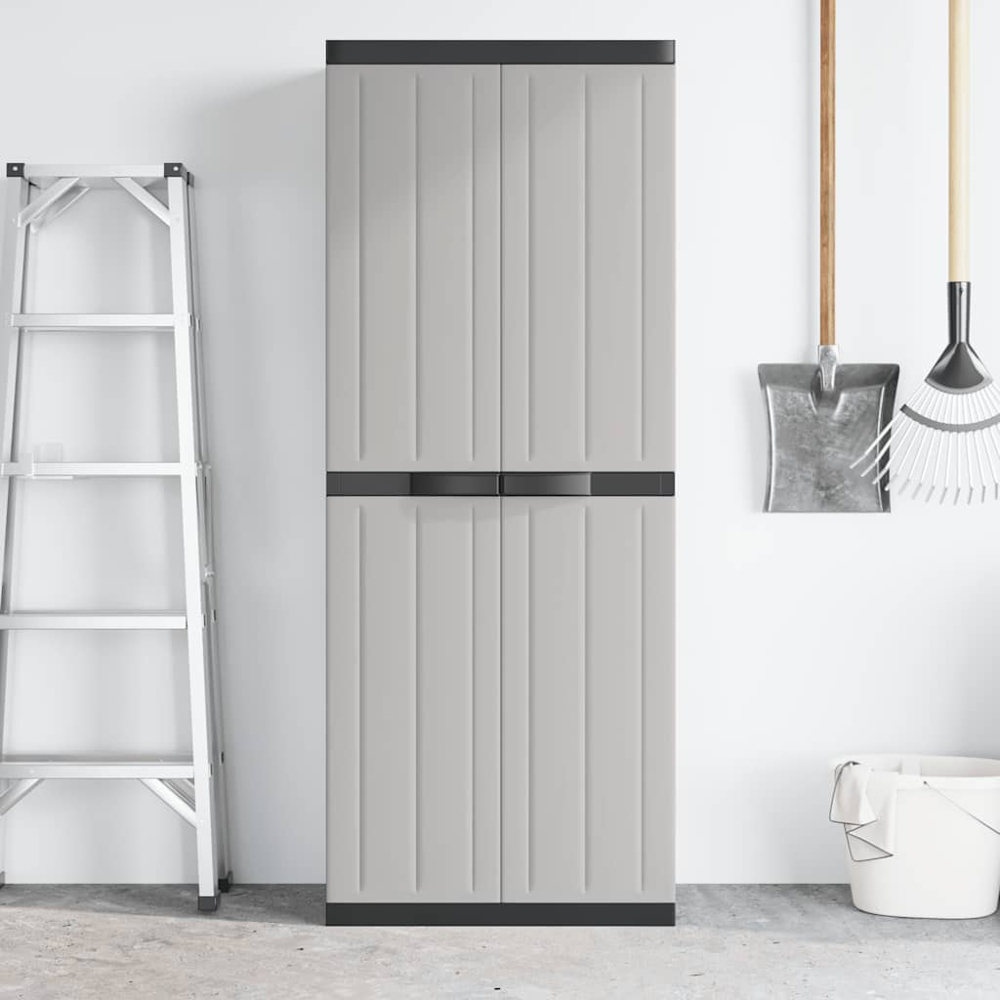 vidaXL 2 Door Grey and Black Outdoor Storage Cabinet with Black Handle Image 8