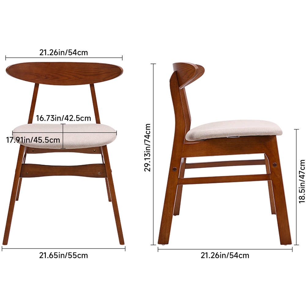 Living and Home Set of 2 Beige Linen Curved Backrest Dining Chair Image 9