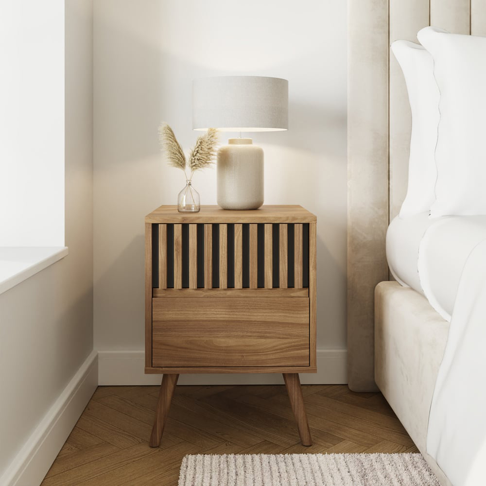 GFW Rowan 2 Drawer Oak Slatted Bedside Table Image 6