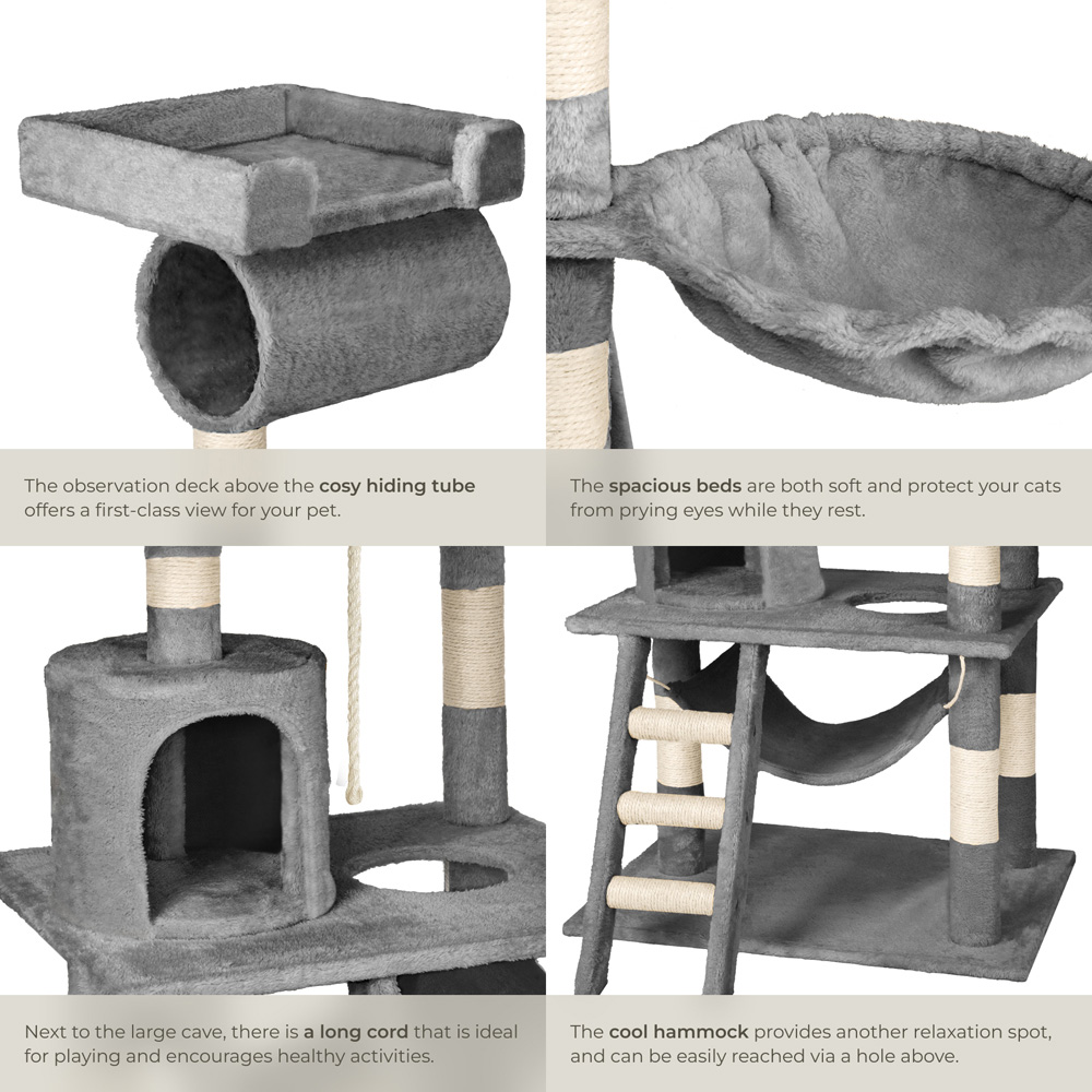 tectake Stokeley Grey Cat Tree with Scratching Post 141cm Image 4