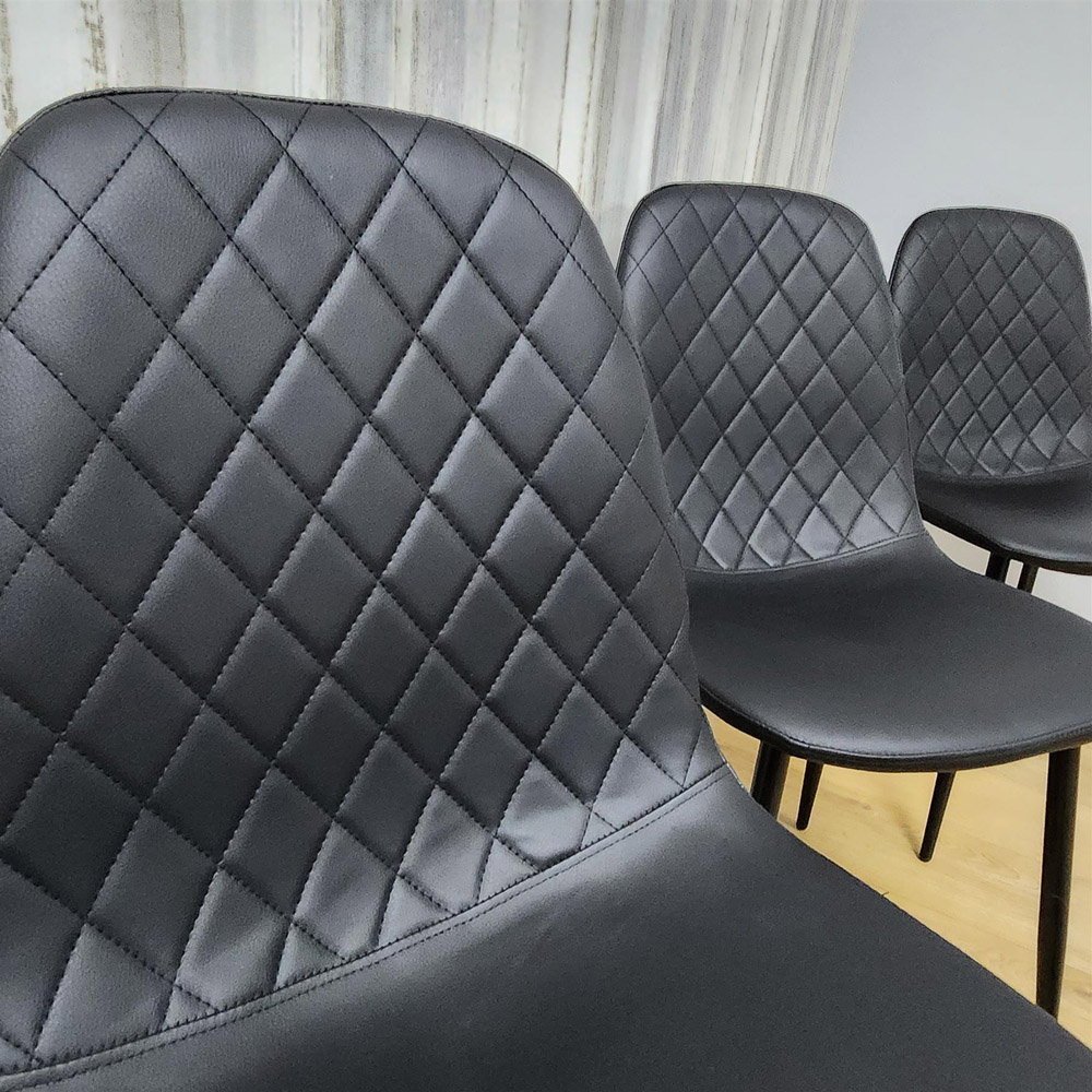 Kosy Koala 4 Seater Clear Glass Faux Leather Gem Pattern Round Dining Set Black Image 5