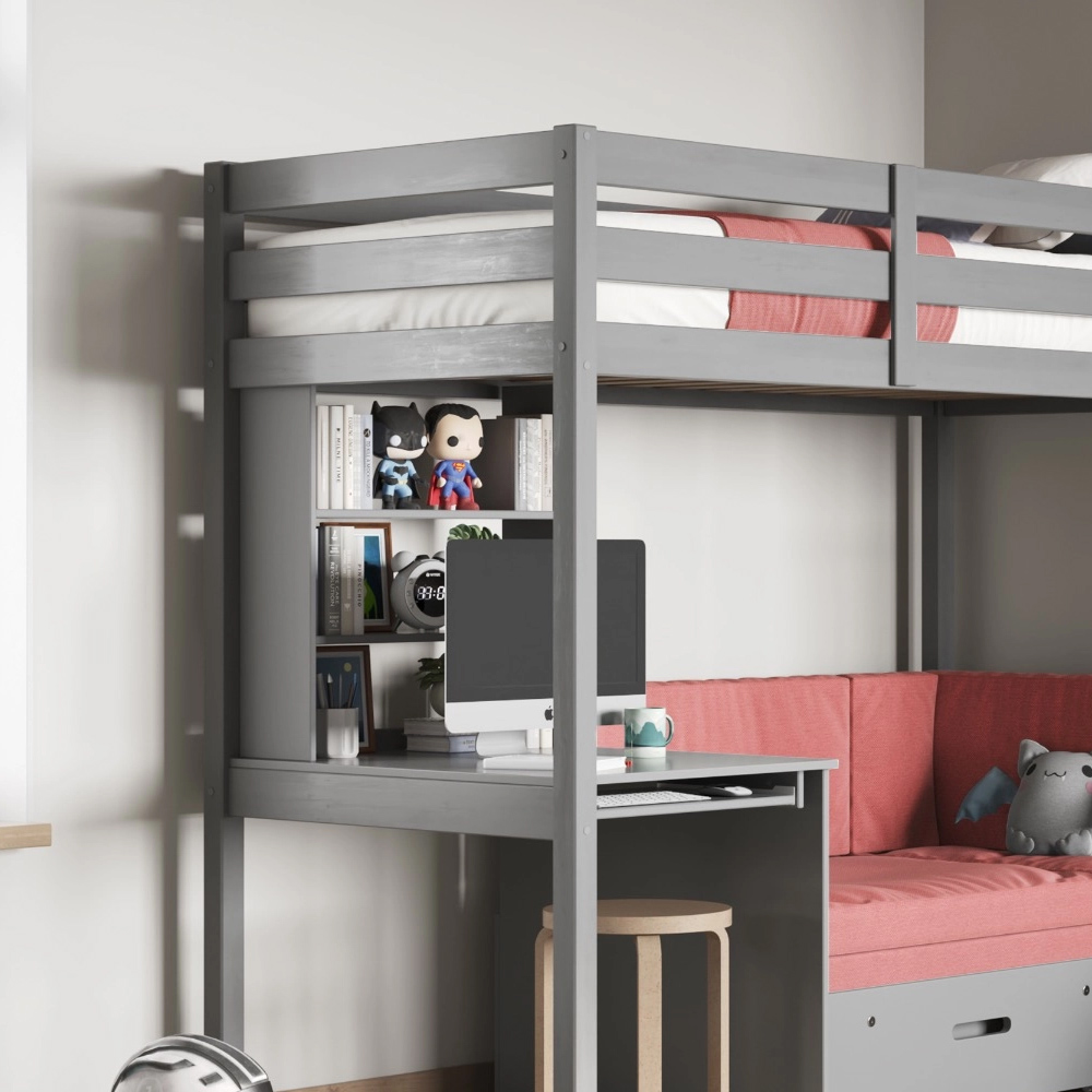 Noomi Eino Single Grey High Sleeper with Red Futon Image 3