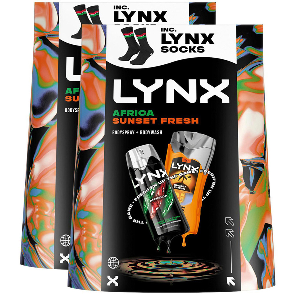 Lynx Africa Sunset Body Spray and Wash Gift Set with Socks 2 Pack Image 1
