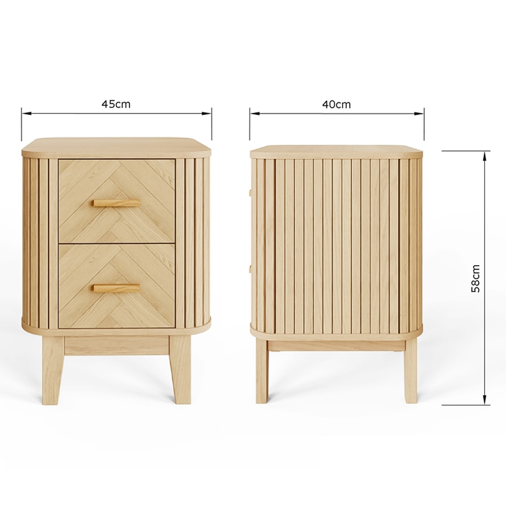 GFW Axel 2 Drawer Oak Chevron Pattern Bedside Table Image 9
